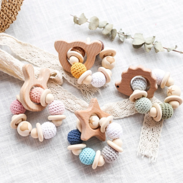DIY natural wood bead knitted bracelet chew toy